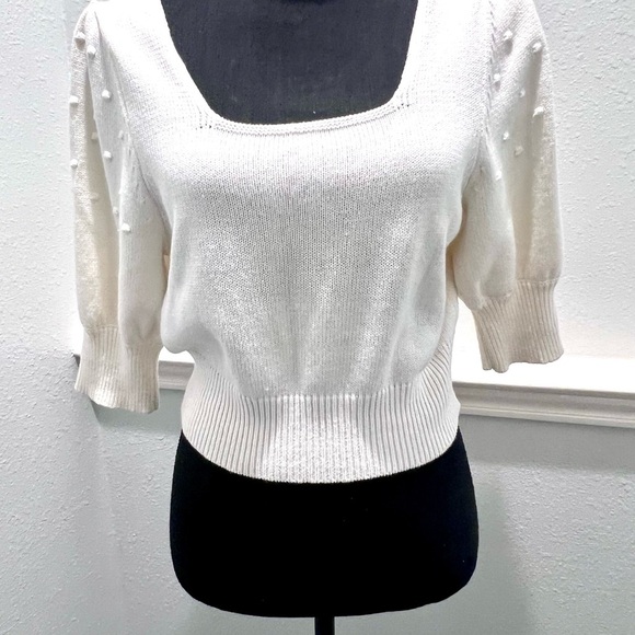 BCBGeneration White square Neck Sweater with Puff Sleeves and Cropped Fit  LARGE - Picture 9 of 12